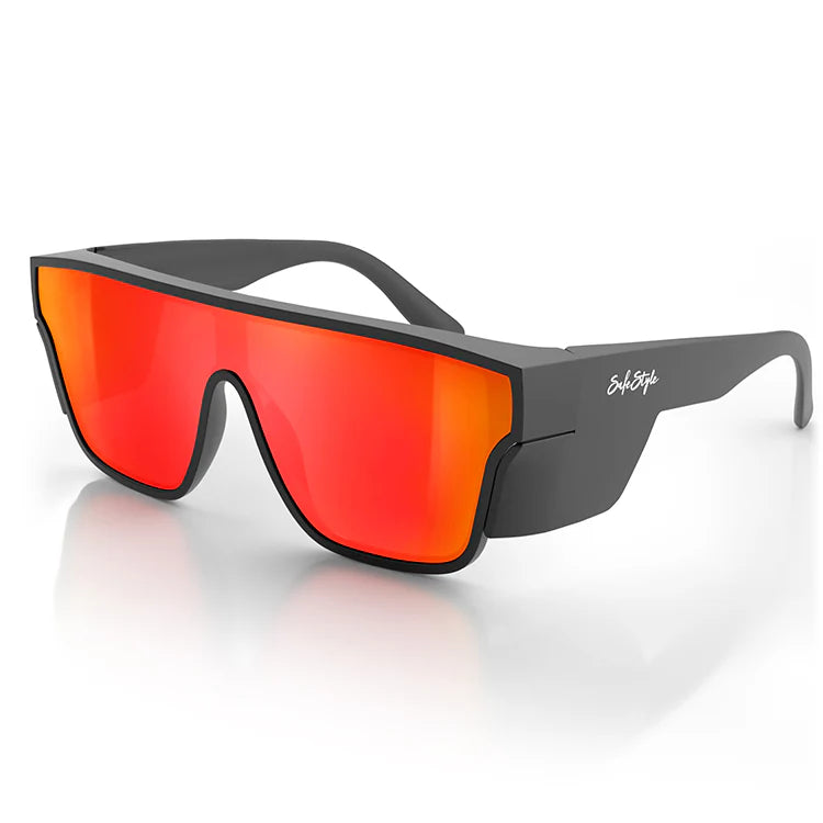 SAFESTYLE PRIMES MATTE BLACK FRAME REFLECTORS RED LENS SAFETY GLASSES