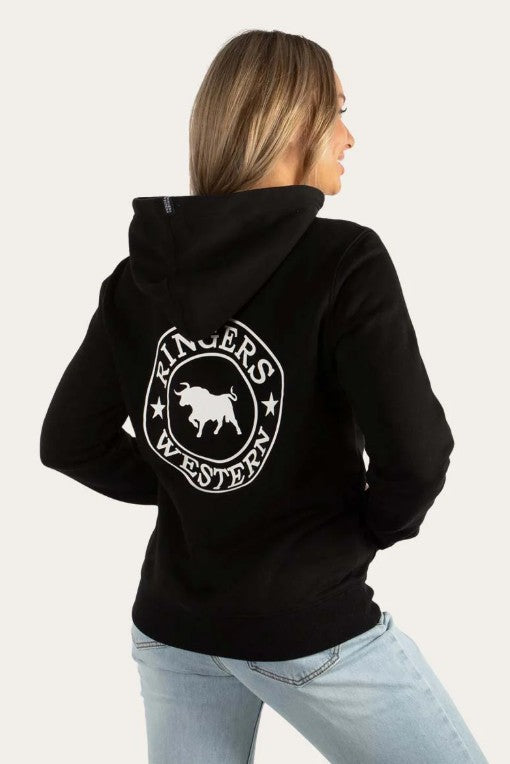 RINGERS WESTERN SIGNATURE BULL WOMENS PULLOVER HOODIE - BLACK/WHITE