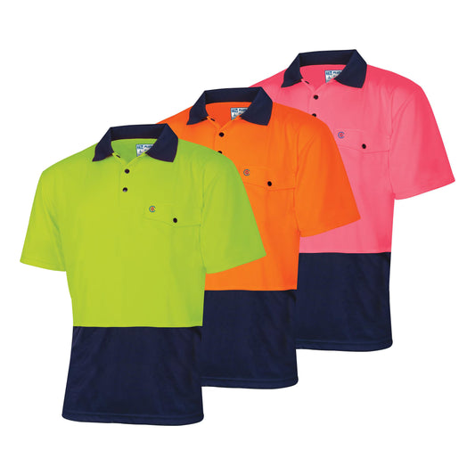 TRU WORKWEAR RECYCLED ANTI-MICROBIAL MICROMESH S/S TWO TONE HI-VIS POLO SHIRT