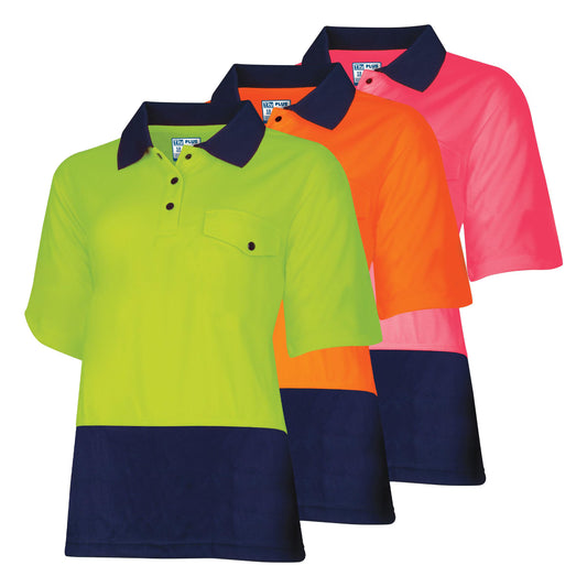 TRU WORKWEAR RECYCLED WOMENS ANTI-MICROBIAL MICROMESH S/S TWO TONE HI-VIS POLO SHIRT