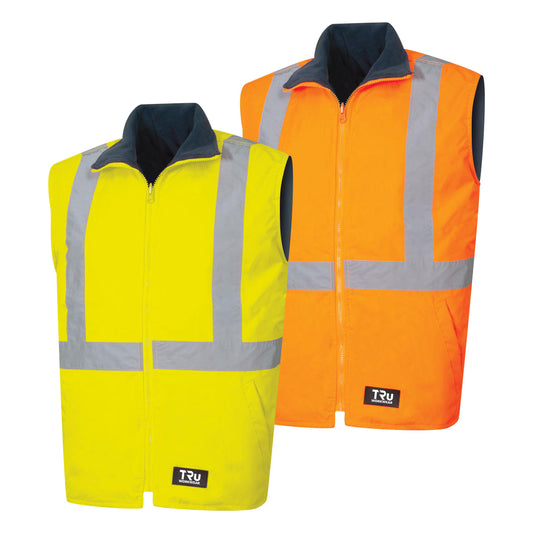 TRU WORKWEAR WET WEATHER REVERSIBLE VEST WITH REFLECTIVE TAPE