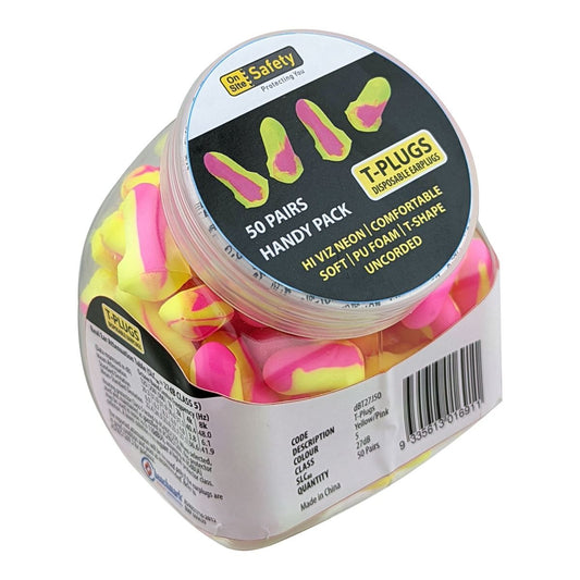 ON SITE SAFETY T-PLUGS DISPOSABLE EARPLUGS (UNCORDED) - HANDY PACK JAR